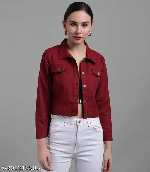 Denim women's jacket, solid pattern, long sleeves, India origin