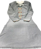 Grey woolen regular fit check round neck winter kurti, women's wear