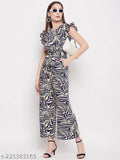 Red solid satin wrap jumpsuit with waist belt and full sleeves by Fashfun, featuring printed net pattern. Ideal for office wear or business casual events