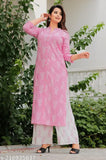 Rayon printed pink Palazzo Kurta Set, three-quarter sleeves from Chandani Collection for women's fashion