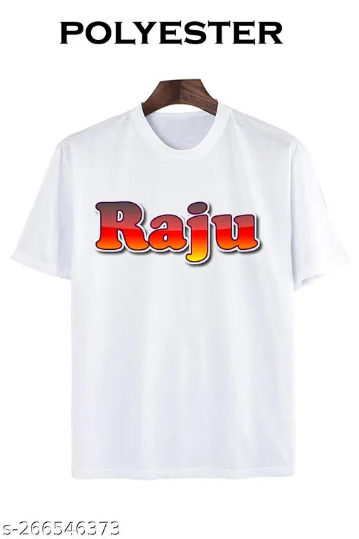 Printed net polyester short-sleeve t-shirt, style "Raju Name" from India