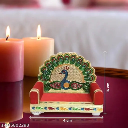 Wooden Singhasan temple, Ansh Trend 1 no Mor for laddu gopal, 4x5x16cm engineered wood home temple from India