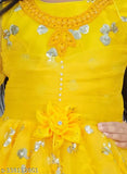 Yellow embellished net Pari frock, ideal for parties & events, hand wash recommended