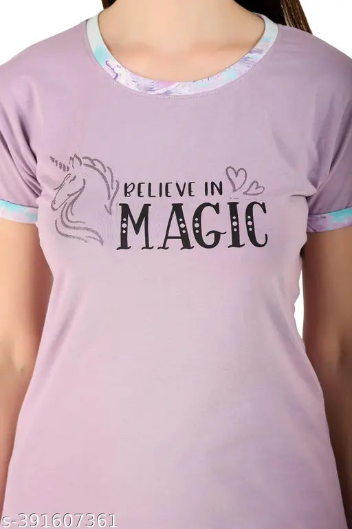 Denim Art printed cotton night suit, loose-fitting pyjamas for women, made with breathable hosiery fabric