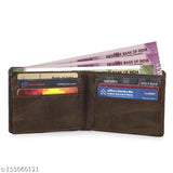 Brown premium artificial leather bi-fold wallet, 2 compartments, free size (10cm x 5cm)
