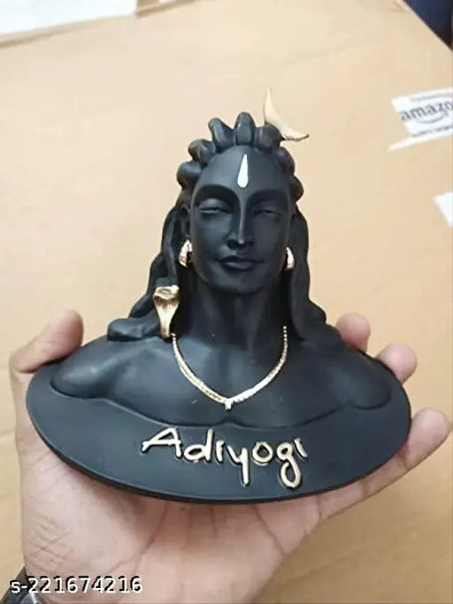 Black resin Adi Shankara statue of Lord Adiyogi Shiva with mala for car dash board, home & office decor