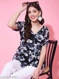 Georgette navy floral peplum top for women, short-sleeved, printed design, India-made, perfect for casual wear