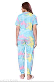 Tie-dye jogger set with printed pyjama t-shirt and baggy trousers for women, low price up to off. Polycotton fabric, short sleeves, trending fancy print, versatile party/daily wear. Set includes S (36-24-32), M (38-24-34), L (40-24-36), XL (42-24-38). India origin
