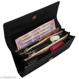 Black leather zip wallet with multiple card slots, small mirror on interior, assorted makeup brushes inside