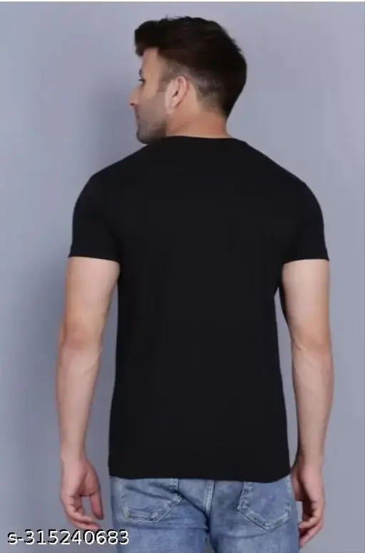 Black cotton blend round neck half sleeve T-shirt for men and boys, ideal for casual wear and everyday style