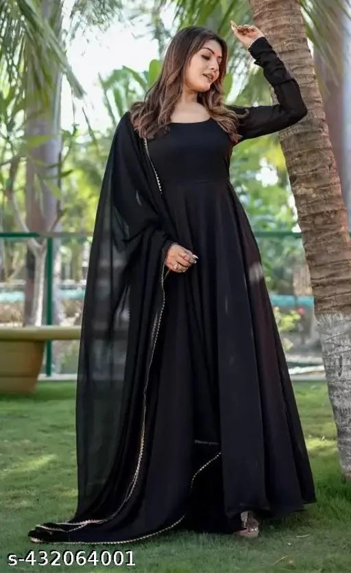 Multi-color Anarkali Kurta Set for Women, Gotta Patti Style Design, Black Bollywood Dress with Dupatta, Georgette fabric