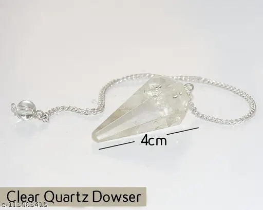 Clear Quartz Dowser Pendulum with Chain, 100% Natural, Reiki-energized for Immunity, Luck, and Feng Shui. Unisex, crystal healing accessory." (123 characters)