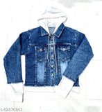Denim dyed/washed trendy hoodie jacket for girls, long sleeves, imported from India