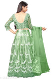 Antick net lehenga choli with embroidered aplik work, suitable for girls aged 5-6 years. Indian ethnic wear for functions and festivals