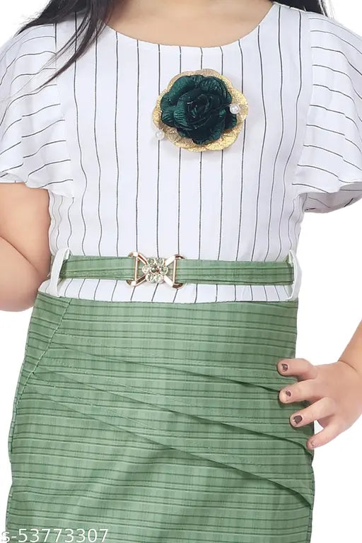 Teen girl dress, pastel blue skirt, gold brooch accents