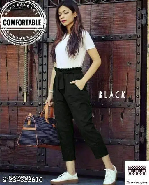 Trendy cotton blend solid-colored women's trousers, ideal for fashionistas, size 26 (waist 26in, length 36in), made in India