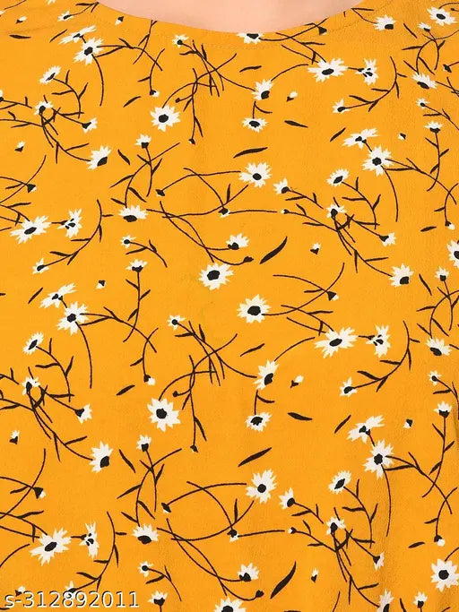 Yellow printed trending jumpsuit, mustard polyester sleeveless culotte with round neck and short sleeves, XS (33in bust, 54in length, 28in waist), India-made fashion statement