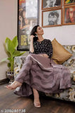 Women's long anarkali kameez in black and gold, with embellished border