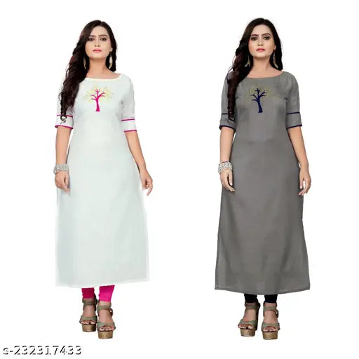 Embellished cotton blend short sleeved kurti, new latesh hot fix pattan work style from India