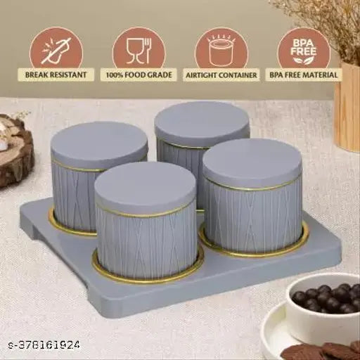 Dune Container Tray Set - 4 bluish grey plastic airtight storage containers with hinged lids, suitable for storing food items like snacks and cookies