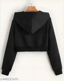 Black Colour Crop Zipper Hoodie Trendy Sweatshirt For Kids Jacket