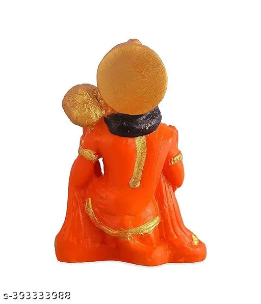 Orange poly resin Hanuman Ji Murti Idol, detailed handcrafted for temple car dashboard or home decor