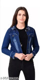 Dark blue denim jacket with black stripe, zip closure
