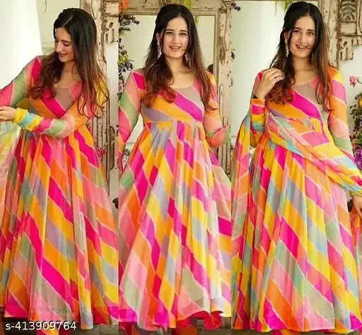 new fashion western dress for girls stylish dresses long full length Bollywood party wear one piece fancy latest frock ladies women wedding readymade trendy a line designer latest flare and fit gown dupatta set (NO BOTTOMWEAR)
