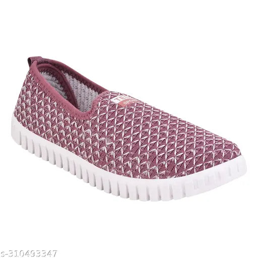 Mauve nubuck slip-on sneakers with woven design, cozyfeet for women in sizes IND-5, IND-6, IND-7, IND-8. Made in India