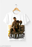 Blue polyester Rebel Star Prabhas Salaar t-shirt with printed pattern, short sleeves, size M, L, XL, XXL. Made in India