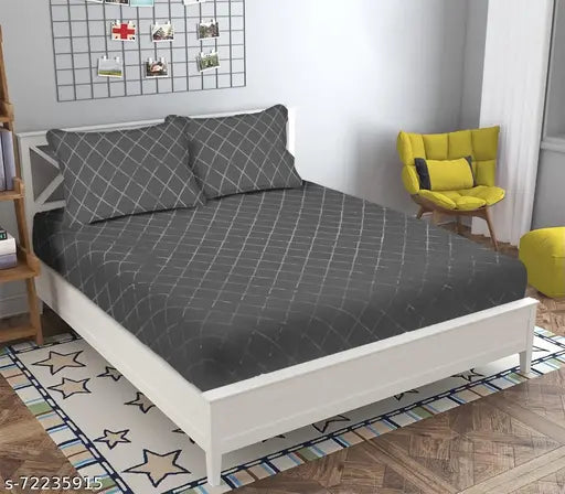 New Leaf Check Fitted Double Bedsheets - Superfine 220TC cotton, 3 pack for home or hotels
