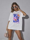 Oversized back print t-shirt in white for women and girls