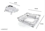 Glass crystal turtle for decoration: 4x4 inch square plate, positive Vastu energy, brings career, health benefits