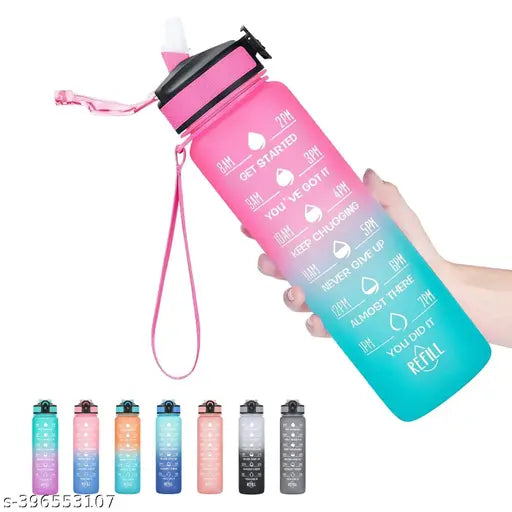 Motivational water bottle with time marker, BPA-free tritan, leakproof, perfect for office, gym, and workout [Multicolor Tritan Water Bottle]