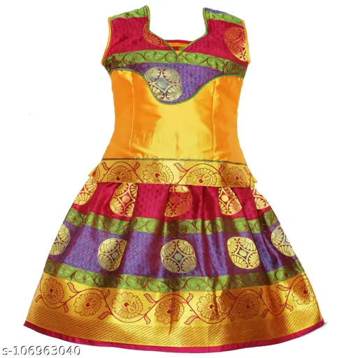 Cotton Silk Ajantha Pattu Leghanga Choli with waist belt, traditional kids Indian outfit in sleeveless design, festive wear made from high-quality zari stitch
