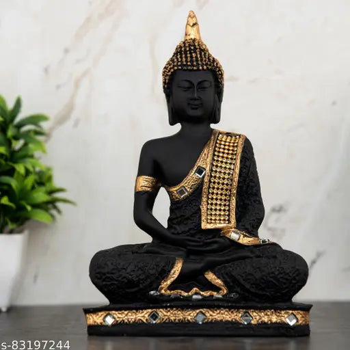 Polyresin Sitting Buddha Statue, handcrafted, ideal home decor or gift (10cmL x 16cmH x 5cmB)