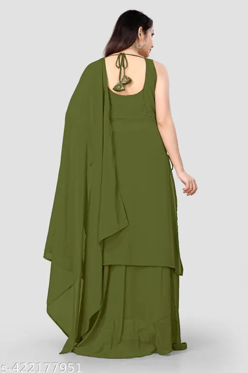 Green chiffon kameez with ruffle hem for women's formal wear