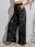 Black high-waisted bell bottom palazzo pants, women's fashionable clothing
