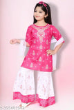 Rayon ethnic kurta palazzo set with dupatta for girls (2-3, 3-4, 4-5 years), Indian handcrafted, printed design, casual and comfortable