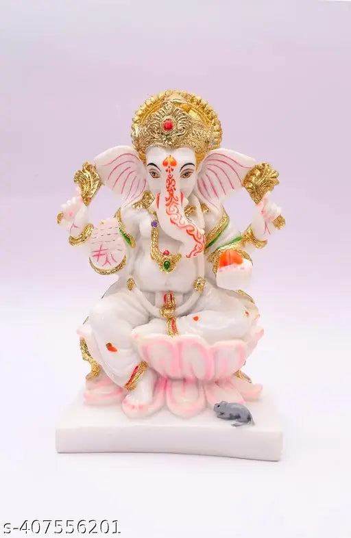 Marble Ganesh idol, Beautiful Lord kamal, 4x7x3 inches for home decor
