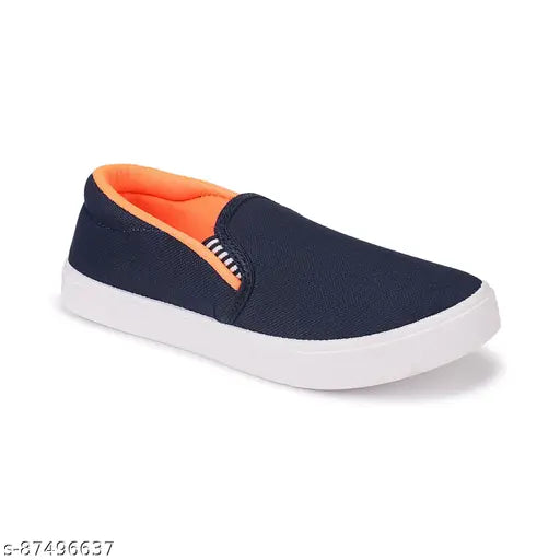 Bersache kids casual blue sneakers, white soles with orange laces and black heel caps