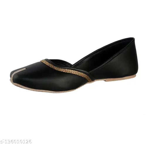 Handmade synthetic leather ethnic Juttis with lace embellishments, traditional for Indian women's wear