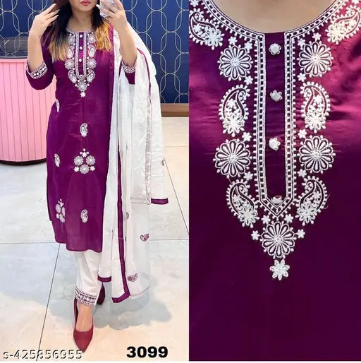 Women's rayon kurta, pant and dupatta set