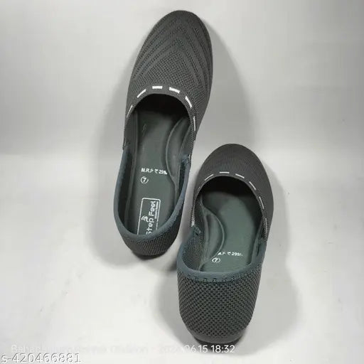 Grey mesh Punjabi juti slip-on women's shoe, PVC sole, Indian origin (size IND-5 to IND-9)