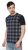 Round neck polyester t-shirt, cotton blend, printed net design by Shaun Men. Indian brand, trendy and comfortable." (108 characters)