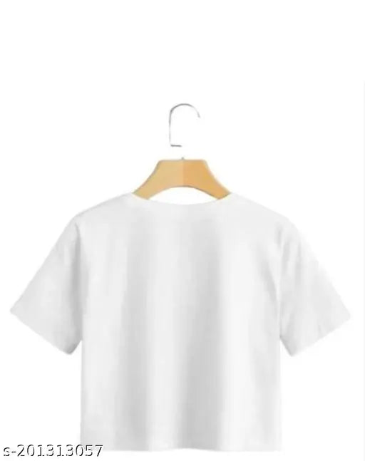 White cotton printed crop top with short sleeves, suitable for various occasions and styles