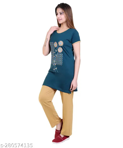Cotton blend DG night suit, printed net pattern, short sleeves pyjamas in various sizes, ideal for hot, humid summers - Indian origin