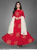 Red rayon Anarkali kurti with self-design, ideal for women's partywear