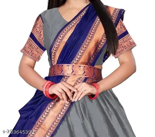 South Indian Princess bridal lehenga choli set in art silk and cotton blend, unstitched for girls aged 11-16 years. Solid floral stitching and zari print, best quality fabric