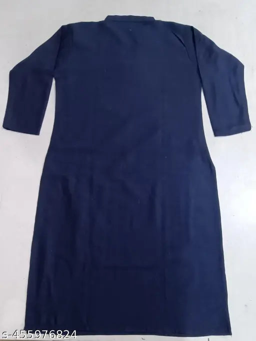 Blue wool long sleeve dress with embroidery
